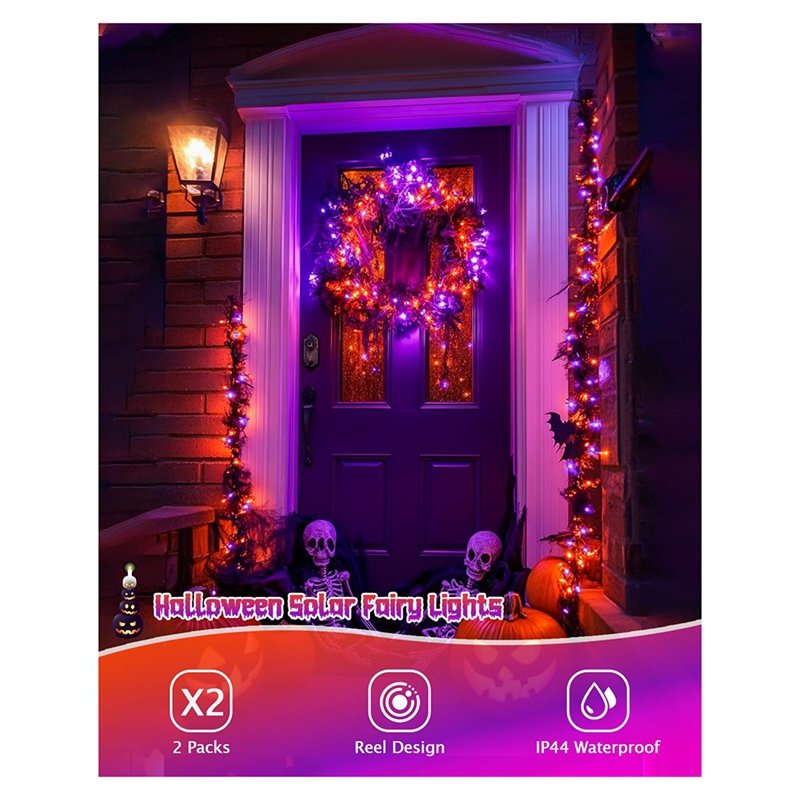 Halloween Led String Lights Orange - أضواء الهالوين الشمسية DT16، 8 أوضاع،