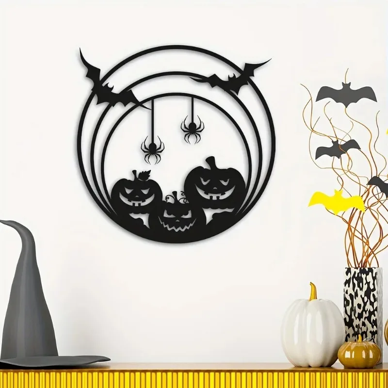 Spider Web Halloween Decoration - لوحة جدارية معدنية لعيد الهالوين بتصميم