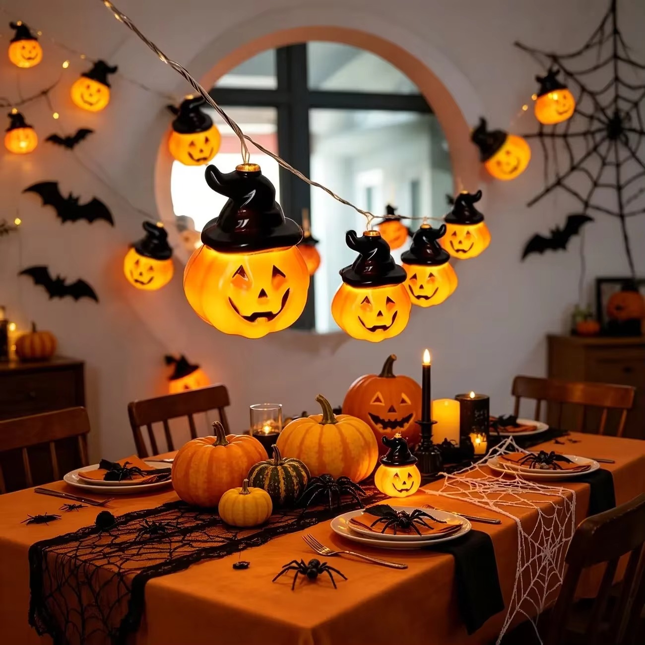 Halloween Led String Lights Orange - أضواء سلسلة على شكل قبعة ساحرة