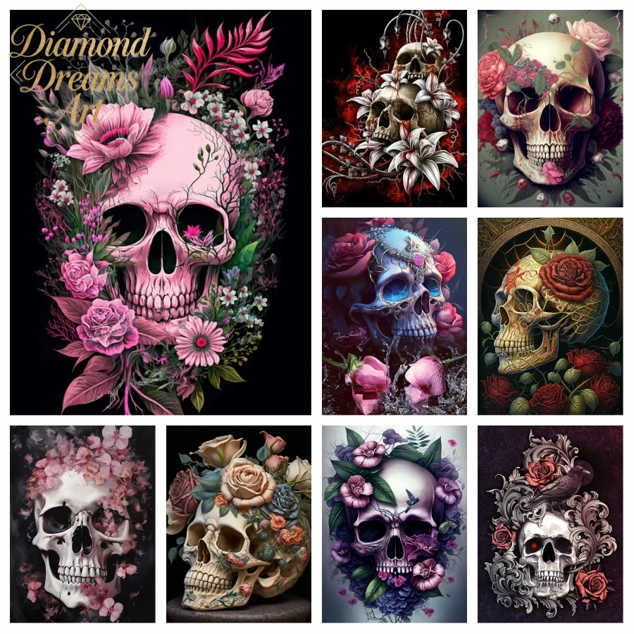 Halloween Skeleton Decoration - لوحة فنية ماسية بدون إطار، رأس