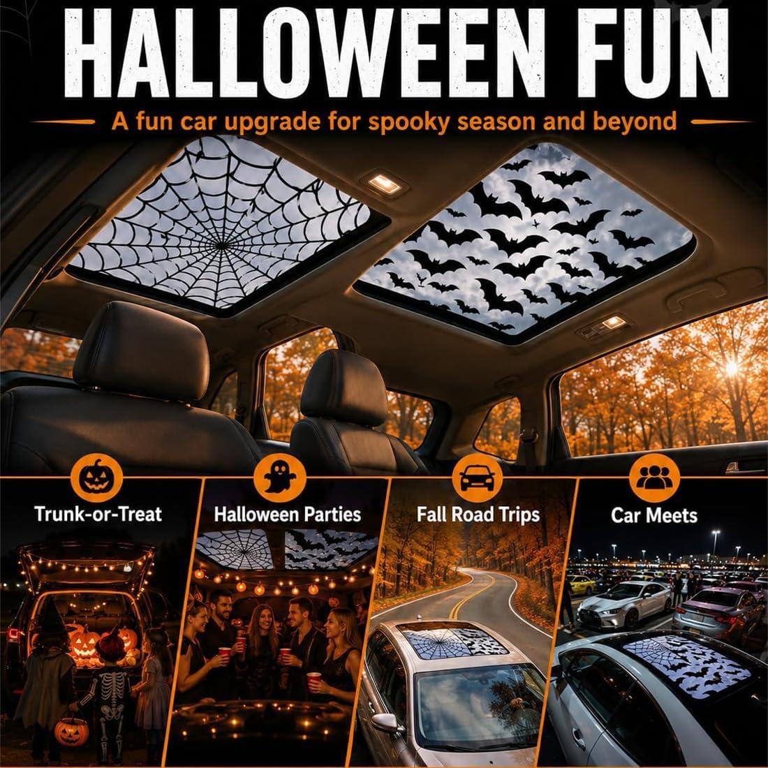 ملصقات سقف السيارة لعيد الهالو - مراجعة Spider Web Halloween Decoration وسعره
