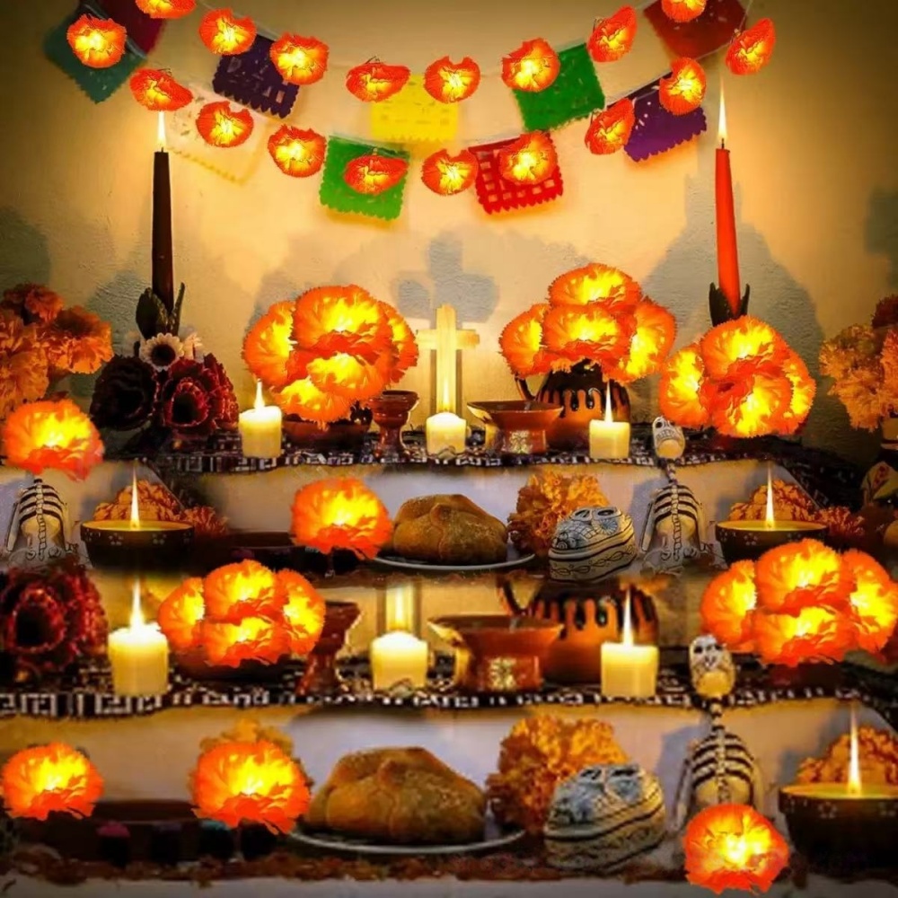 أضواء LED على شكل زهور الماريج - مراجعة Halloween Led String Lights Orange وسعره
