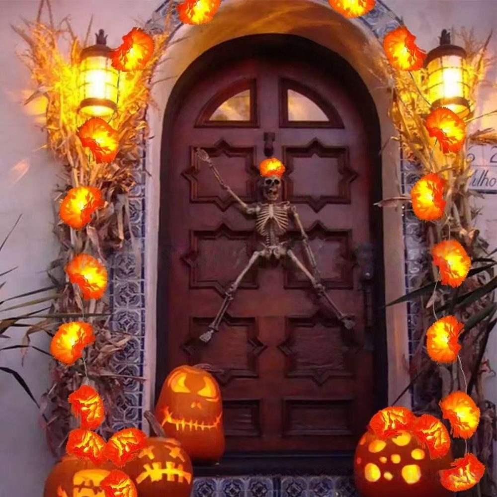 أضواء LED على شكل زهور الماريج - مراجعة Halloween Led String Lights Orange وسعره