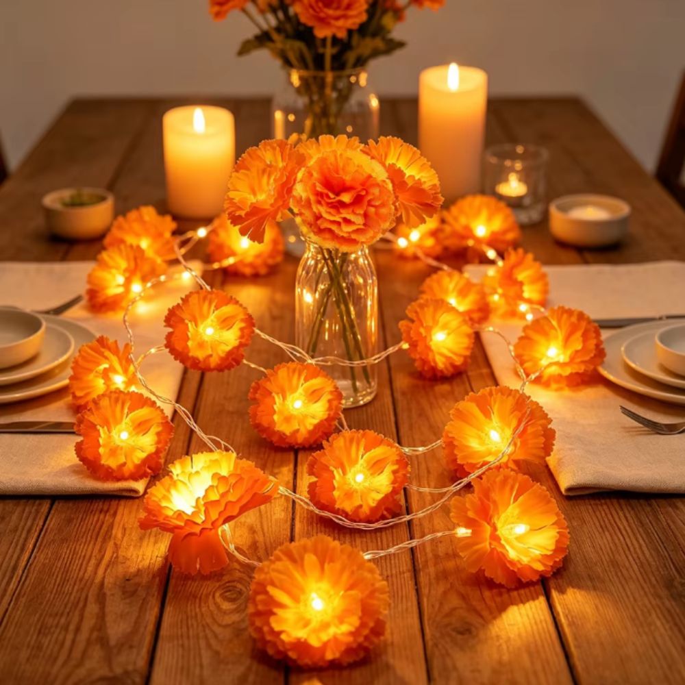 أضواء LED على شكل زهور الماريج - مراجعة Halloween Led String Lights Orange وسعره