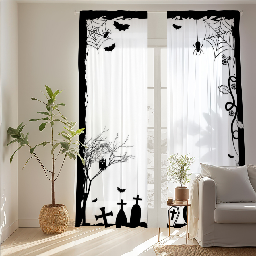قطعتان من الستائر الشفافة المط - مراجعة Spider Web Halloween Decoration وسعره