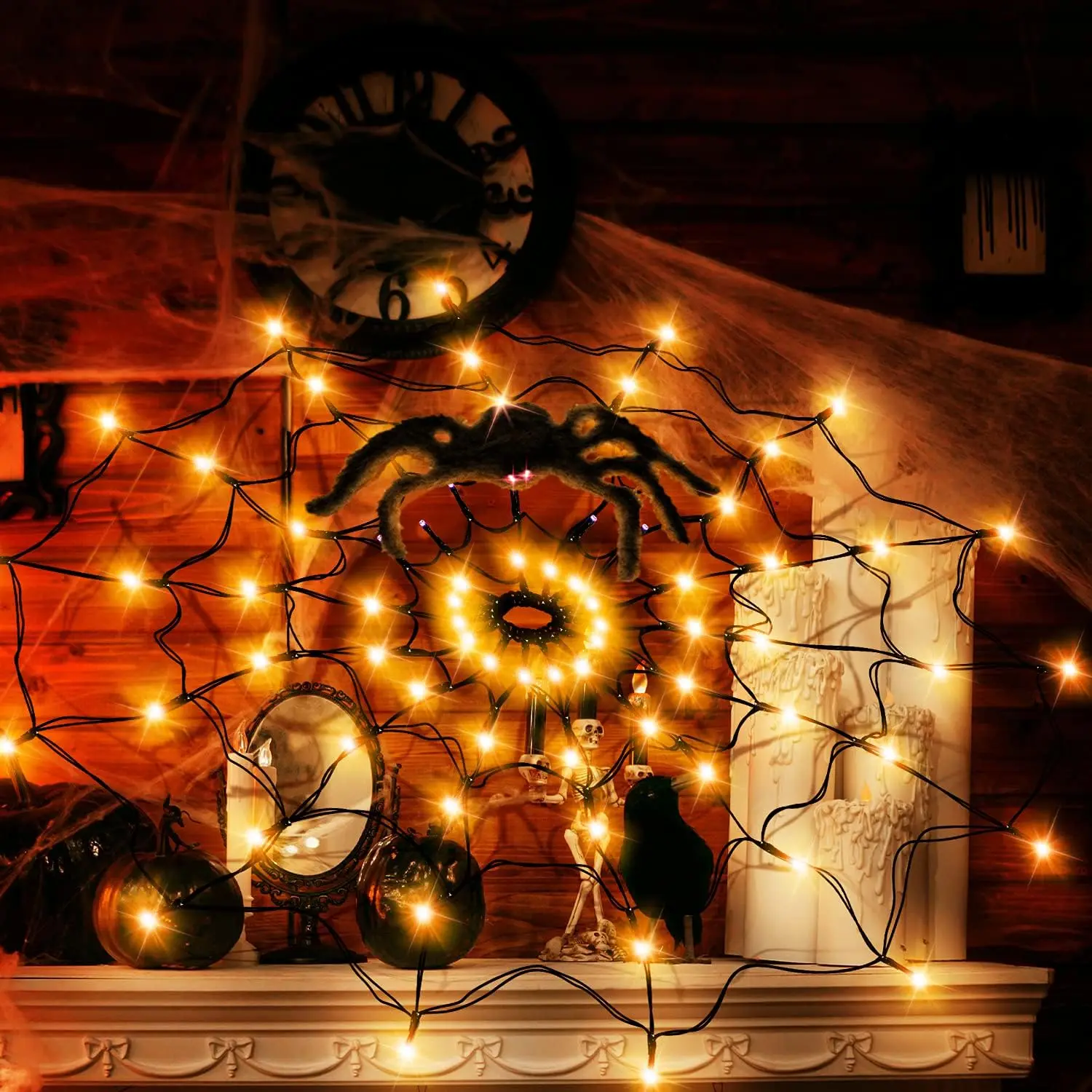 سلسلة الصمام ضوء مهرجان شبح ،  - مراجعة Spider Web Halloween Decoration وسعره